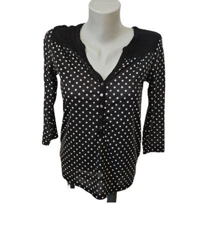 Blusen Shirt Gr. XS Polka Dots Schwarz Weiss H&M