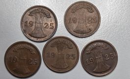 Los von 5 Stück! 2 Pfennig, 1925, Deutschland