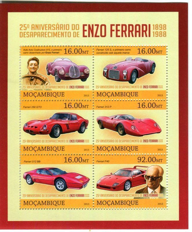 Tous les timbres: Block "Ferrari". Mosambik. – Neuf avec emballage d'origine à Basel par Butsch5