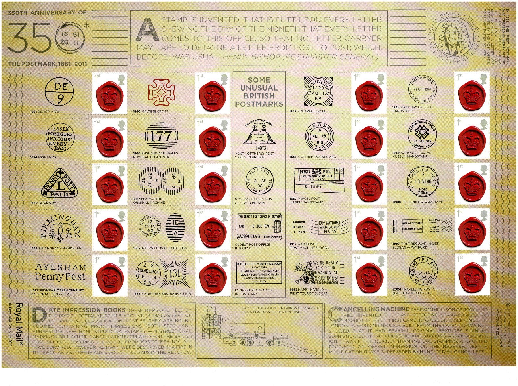 Tutti i francobolli: UK Anniversary Postmark 1 Bogen ** – Nuovo (secondo la descrizione) da Lausanne venduto da Whorvath