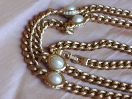 Vintage GROSSE Gold/Perlen Halskette Collier NEU!!