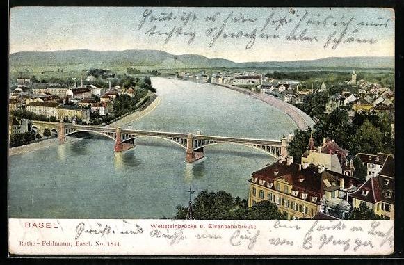 Cartoline postali: Basel, Wettsteinbrücke und Eisenbahnbr – Usato da Berlin venduto da bartko-reher