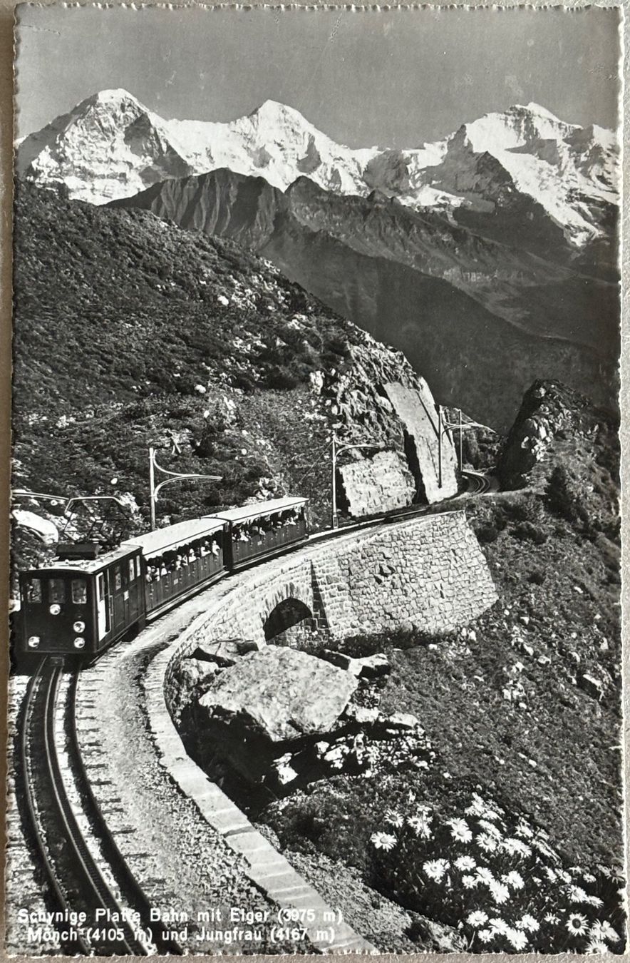 Cartoline postali: Schynige Platte Bahn, Eiget, Mönch, Jungfrau, 1942 – Usato da Frauenfeld venduto da Merk52