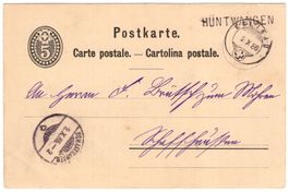 HÜNTWANGEN seltener Stabstempel auf Ganzsachen-Postkarte