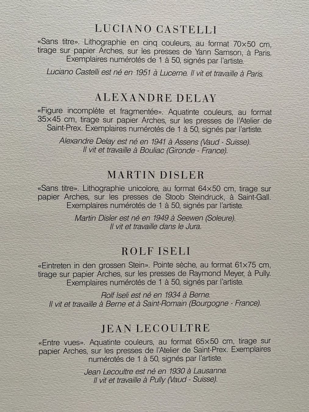 Arts picturaux & lithographies: Martin Disler, Rolf Iseli, Luciano Castelli, Alexandre Delay – D'occasion à Regensdorf par JoergR 2