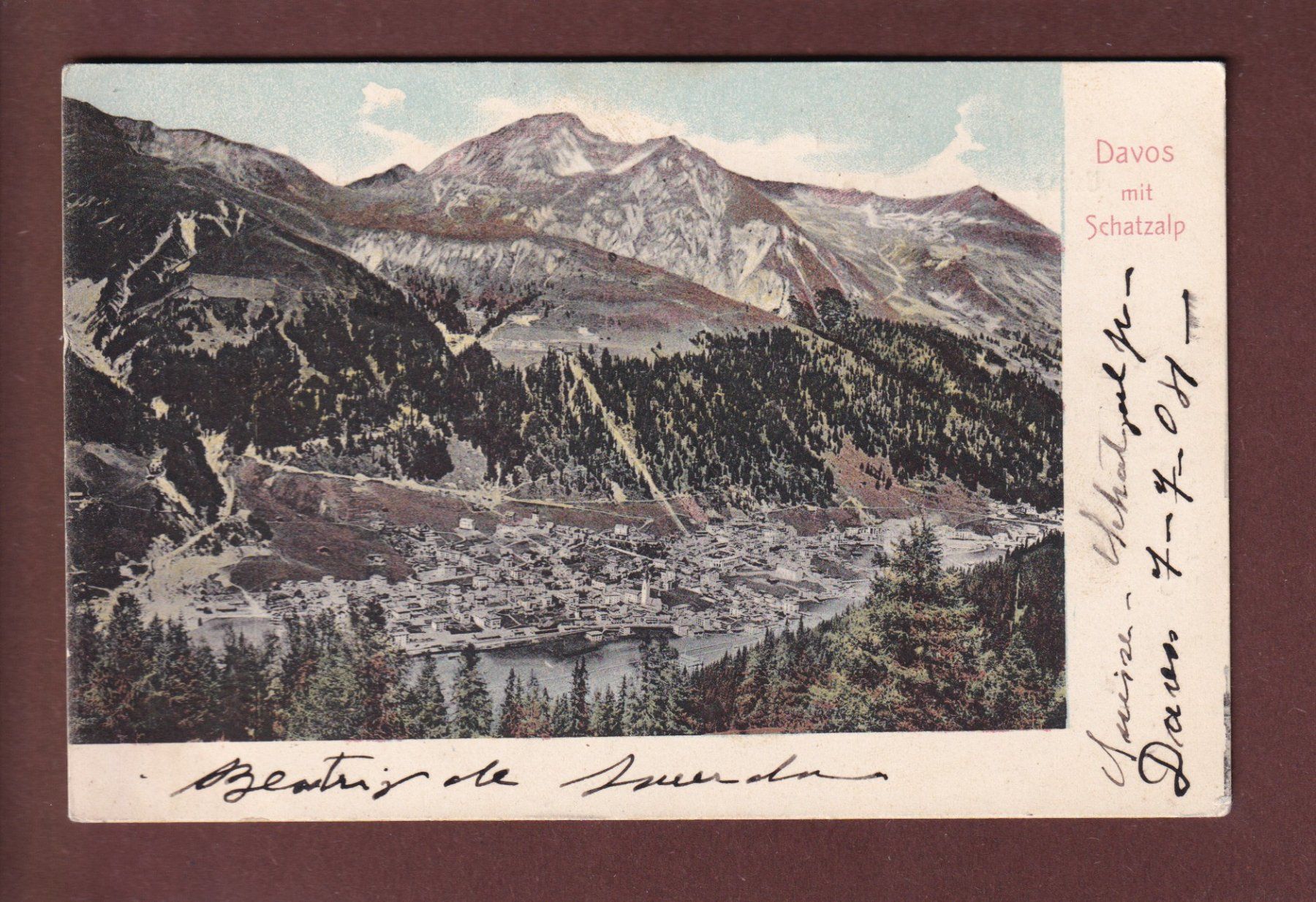 Cartoline postali: DAVOS mit Schatzalp - 1904 – Usato da Pully venduto da nicecards