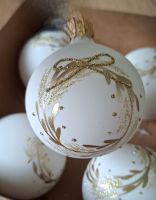 Weihnachtskugeln, weiss/gold, Vintage Stil, 5 Stk.