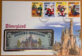 Banknotenbrief mit Briefmarken Disneyland