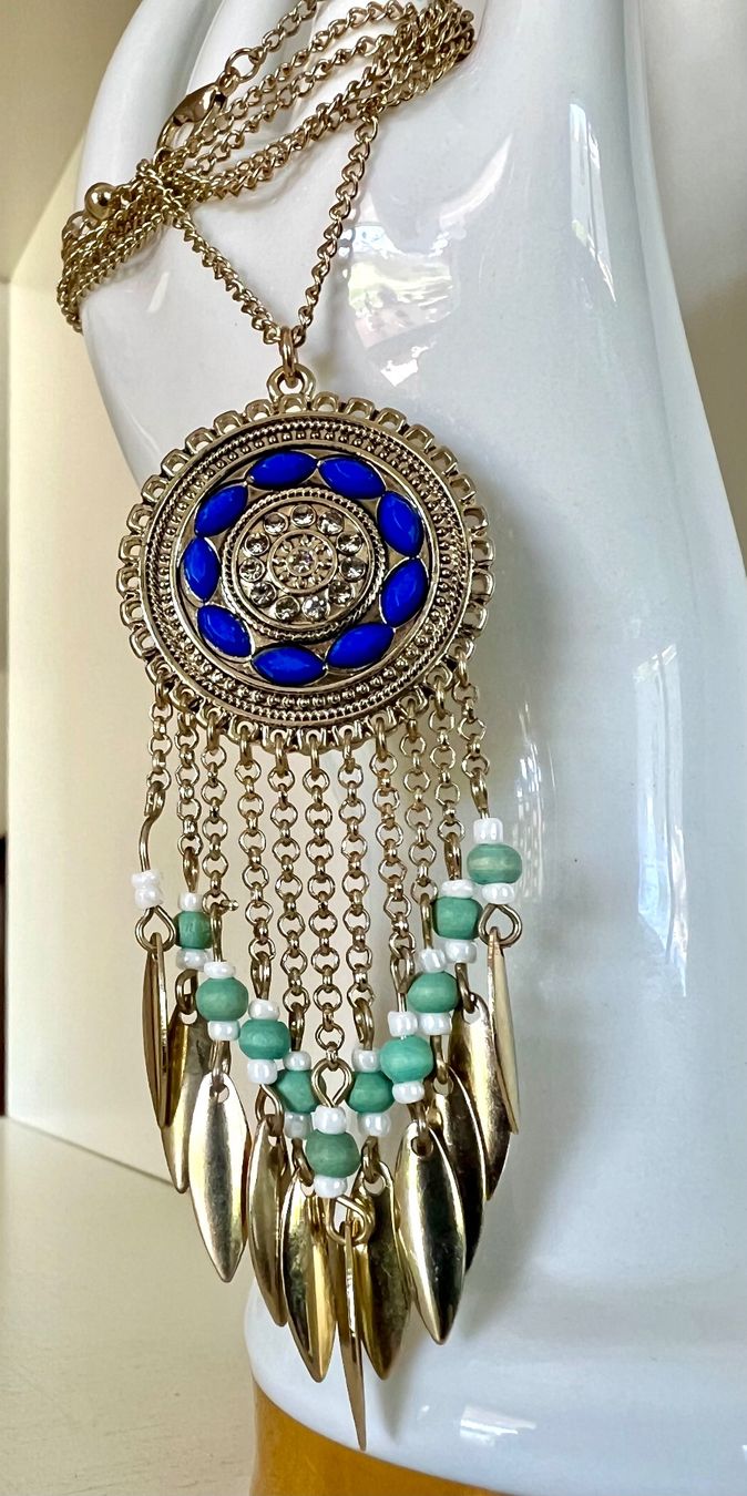 Catenine: Boho Statement Longkette 8cm Traumfänger Anhänger Ethno – Usato da Ruswil venduto da artbyhand 3