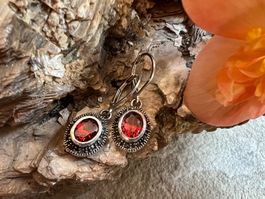 Ohrringe Ohrhänger CB Zirkonia rot u. Markasiten 925 Silber