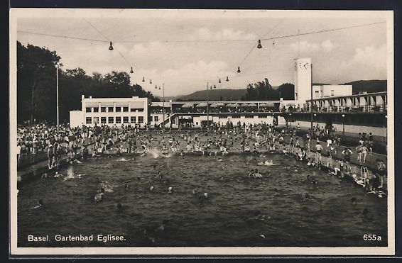 Cartoline postali: AK Basel, Gartenbad Eglisee, 1932 – Usato da Berlin venduto da bartko-reher