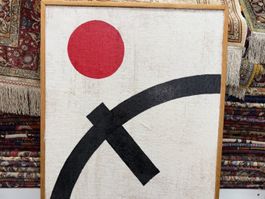 Minimalistisches Kunstbild mit roter Sonne und Linien
