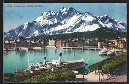 Luzern, Ortsansicht mit Binnenschiffen, 