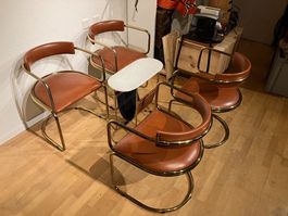 Vintage Lounge Set mit 4 Freischwingern in Leder cognac