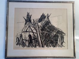 Original-Lithografie Alois Carigiet Pferdegespann