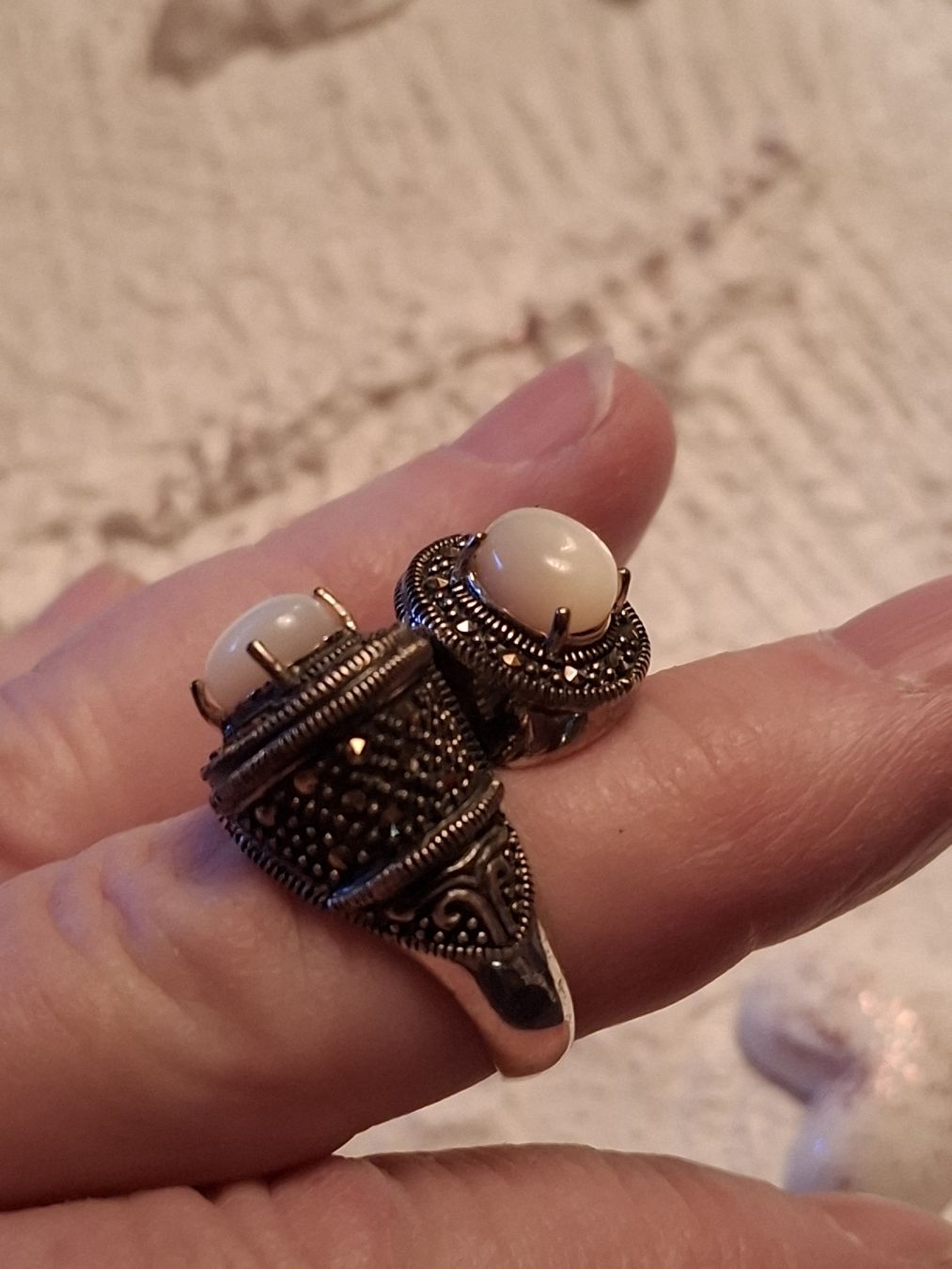 Ringe: VINTAGE RING AUS STERLINGSILBER MIT PERLMUTT &  MARKASIT – Neu (gemäss Beschreibung) aus Gretzenbach von schibaya 3