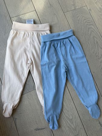 LCW Baby Hosen mit Füsschen, 2 Stück (beige & blau)