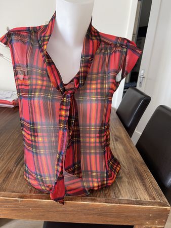 Top maillé demoiselle écossais rouge 38/40 fluide léger