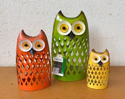 Garten Deko Eulen 3er-Set aus Metall NEU
