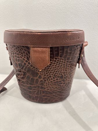 Vintage PICARD Schultertasche,Kroko-Prägung,Braun Rarität