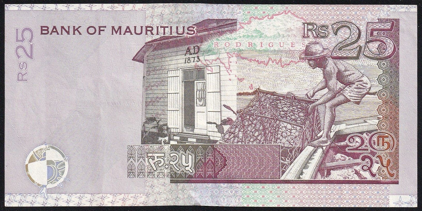 Banknoten: Mauritius 25 Rupees 1999 – Gebraucht aus Brugg AG von banknoten_muesli 1