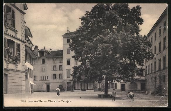 Ansichtskarten: AK Neuveville, Place du Temple, 1908 – Gebraucht aus Berlin von bartko-reher