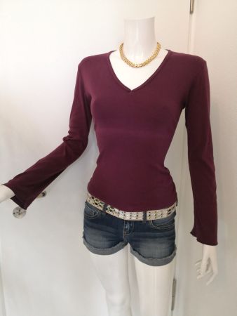 🤩MANGO LANGARM T-SHIRT BORDEAUX V-SCHNITT