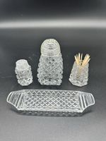Vintage Crystal Glass Condiment Set, 4 Pieces, Cute