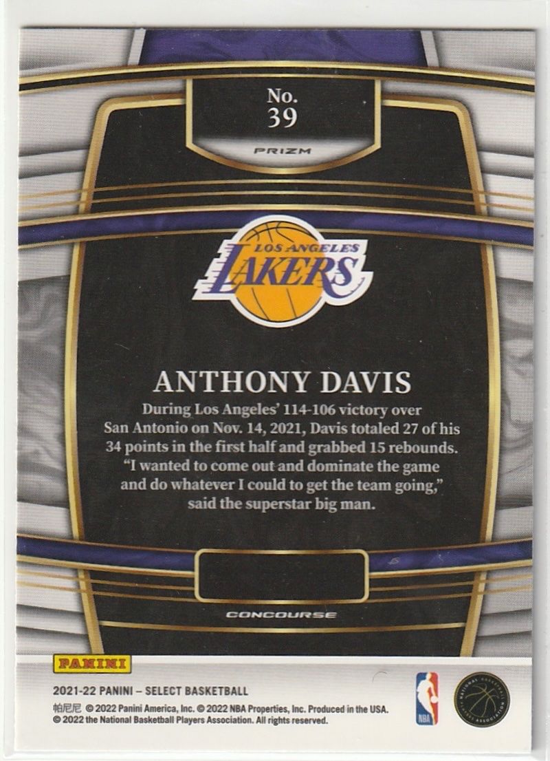Panini Carte collezionabili: Anthony Davis Select Concourse 2022-23 Lakers NBA Karte – Usato da Biel/Bienne venduto da historian-198 1