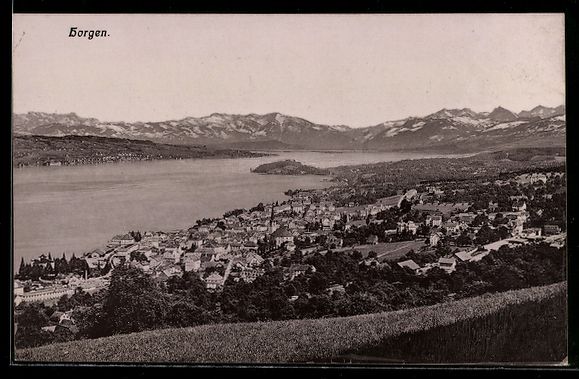 Cartoline postali: Horgen, Panoramaansicht mit See und Berg – Usato da Berlin venduto da bartko-reher