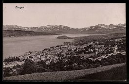 Horgen, Panoramaansicht mit See und Berg