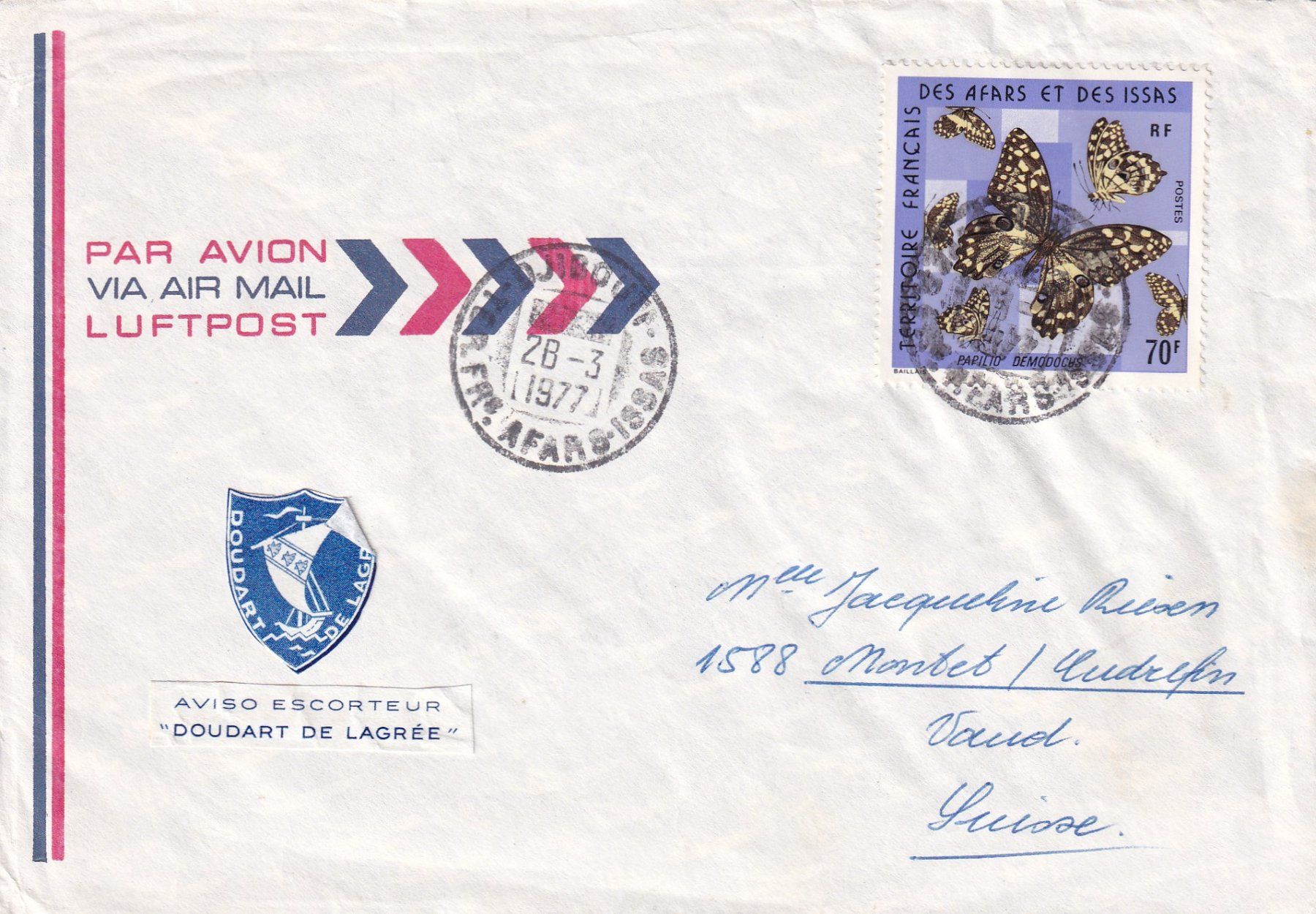 Tutti i francobolli: Flugbrief Paris - Genève 28.3.77 – Usato da Birsfelden venduto da chr_yq2g