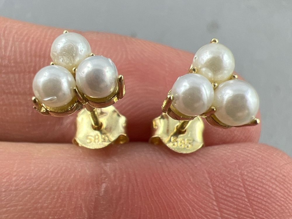 Ohrringe Gold 585 Gelbgold 14K Synt. Grün Smaragd Damen Ohrschmuck Zirkonia Ohrhänger