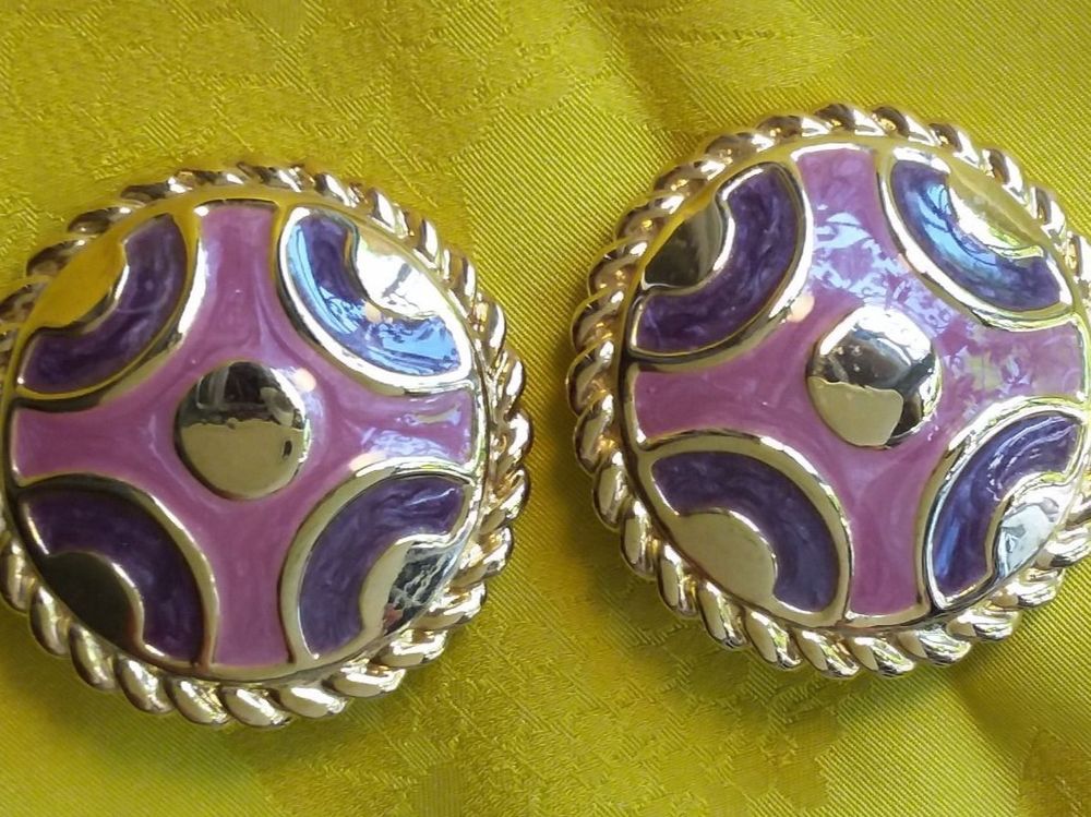 Orecchini pendenti & Orecchini a lobo: Vintage schicke amerikanische Email/Gold Ohrclips 80er Jahre – Usato da Zürich venduto da sanwit 1