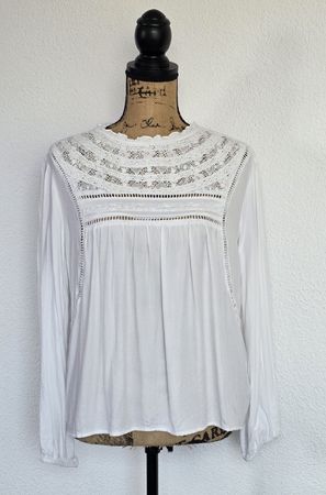 Viskose Bluse Weiss mit Spitze, Grösse M, Top Zustand!