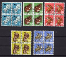 R6665  /  Pro juventute 1966 en blocs de 4 obl.1.12.66