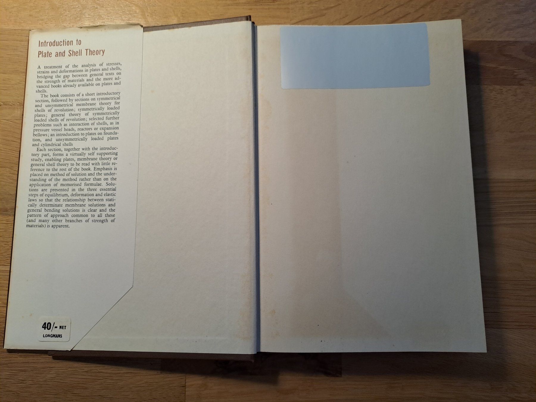 Bücher: Book - Introduction to Plate and Shell Theory – Gebraucht aus Rieden AG von Werkstattlaedeli 2