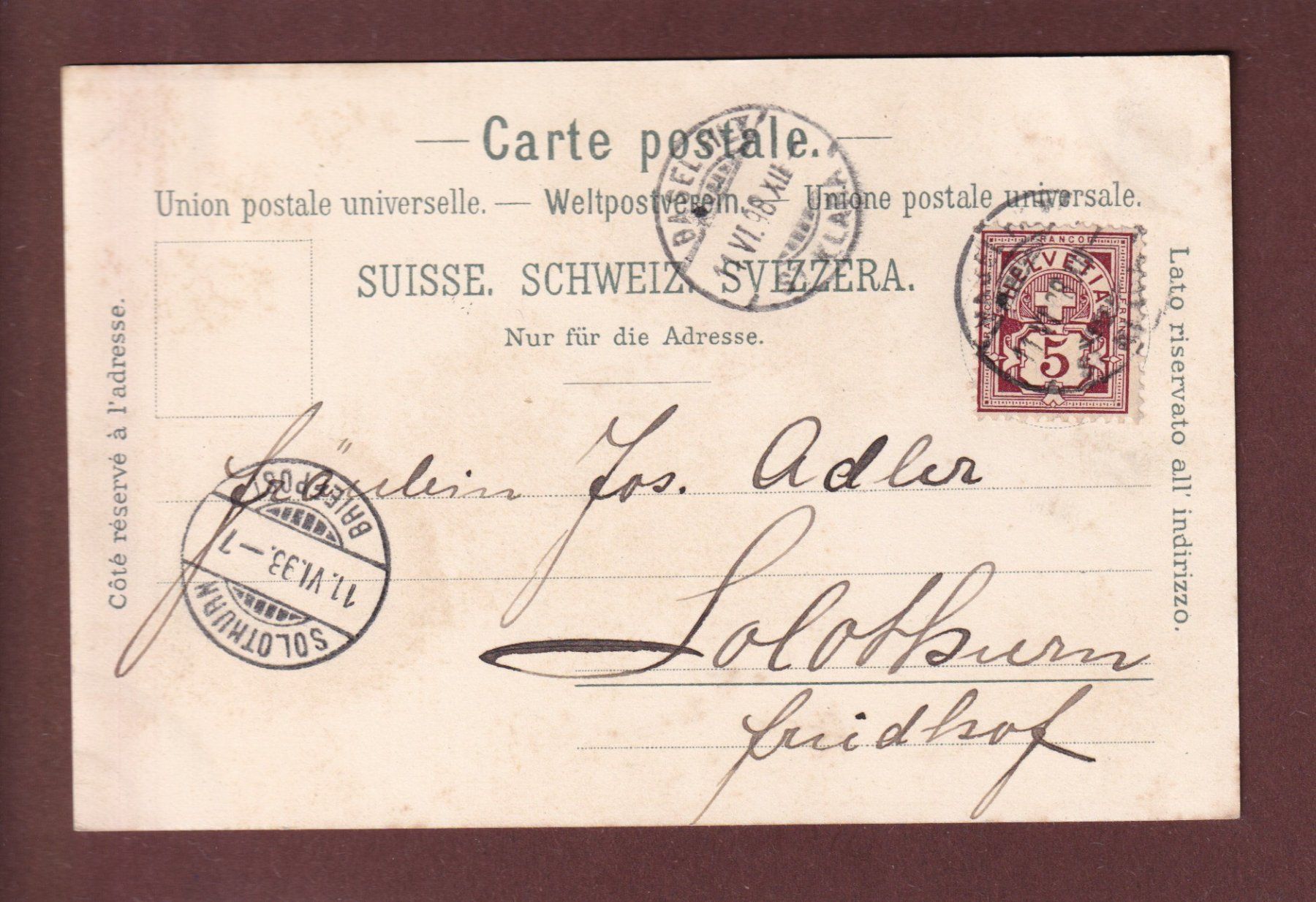 Cartoline postali: BASEL - Blömlikaserne 1856 - 1898 – Usato da Pully venduto da nicecards 1