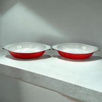 2 Plats à gratin Von Roll fonté maillés rouges Ø18 cm