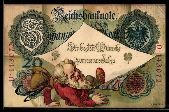 Ansichtskarten: Reichsbanknote über 20 Mark, Zwerg mit  – Gebraucht aus Berlin von bartko-reher
