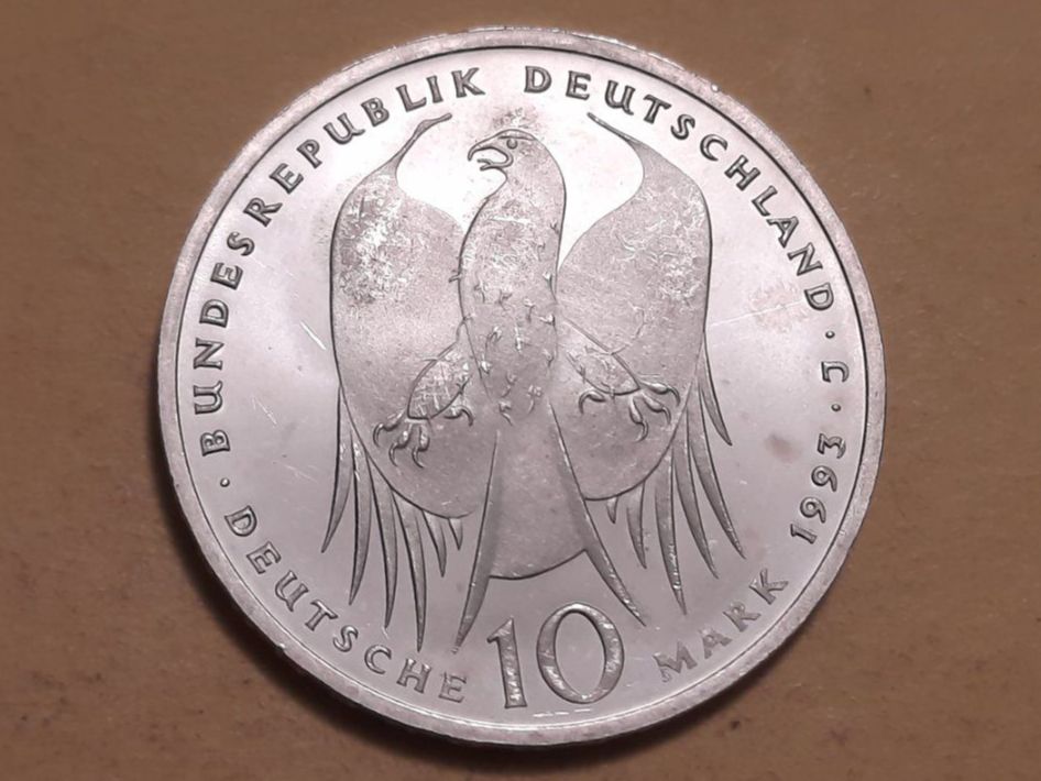 Tutti le monete: Deutschland 10 Mark "Robert Koch" 1993 J Silber – Usato da Buchs SG venduto da numispatica 1