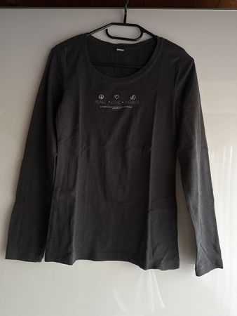 Langarmshirt Damen Peace Love S. Oliver Grösse 36 grau