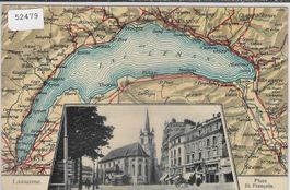 Lausanne - Place St. Francois - Landkarte Lac Leman - Map