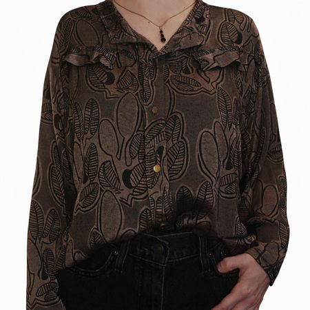 Vintage Bluse / lila mit Blattmuster / gr. M