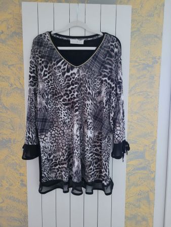 Damen Tunika, Leoparden-Look & Netz-Besatz, Gr. 46, ganz NEU