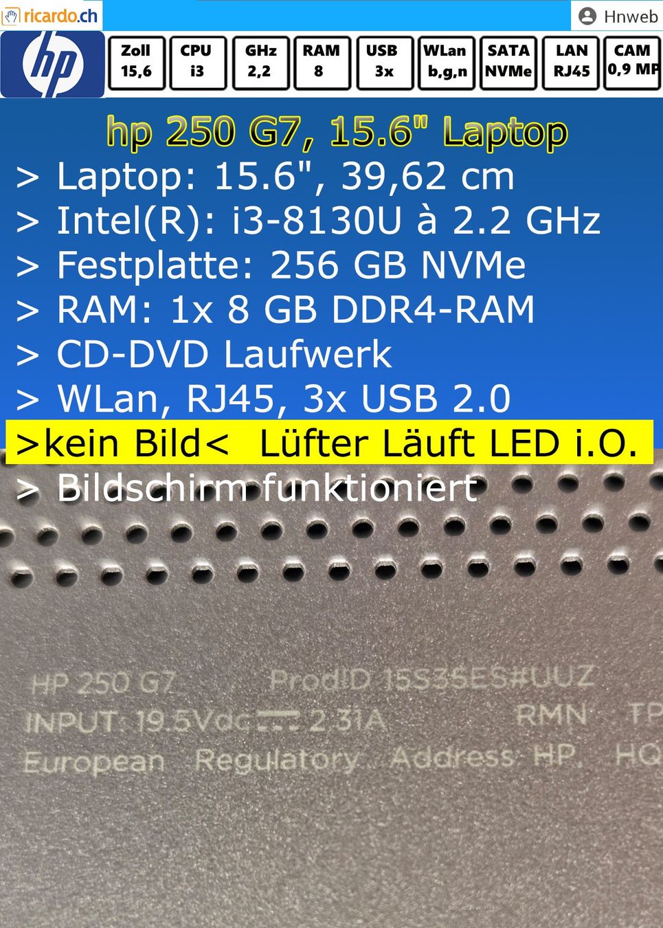 Hewlett Packard Notebook: hp 250 G7, 15.6" – Difettoso da Kaisten venduto da Hnweb 6
