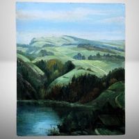 Original Ölbild Landschaft See 🌲 Berge Hütte Gemälde Kunst
