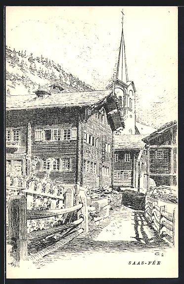 Ansichtskarten: Saas-Fee, Weg mit Ortspartie und Kirche – Gebraucht aus Berlin von bartko-reher