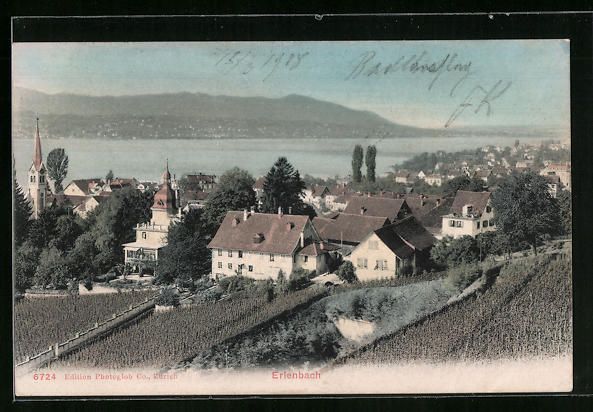 Cartoline postali: AK Erlenbach /ZH, Panorama mit Kirche – Usato da Berlin venduto da bartko-reher
