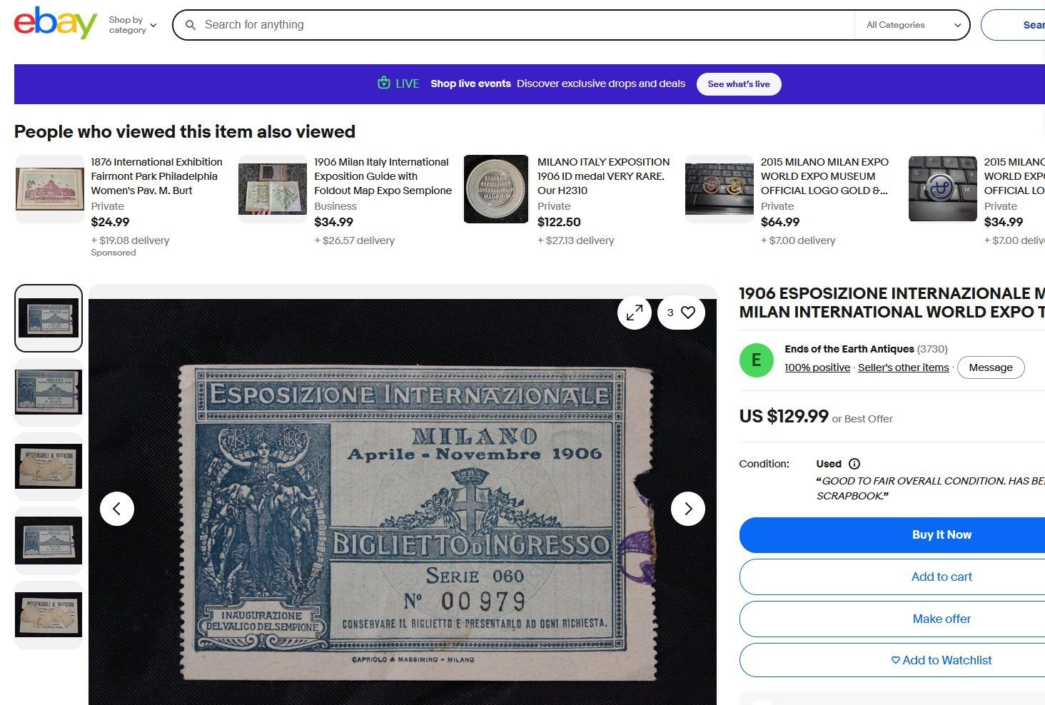 Biglietti: Antikes Eintrittsticket - Milano 1906 – Usato da Basel venduto da Kurioses 3